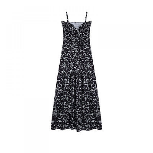 Kvinders Boheme Blomstermønstret Wrap V-hals Suspender Strandfest Maxi Kjole (Sort M)