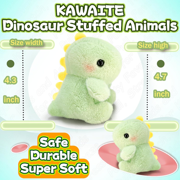 Fett Dinosaur Myke Dyr, Dino Kawaii Plussj Leke for Jenter og Gutter, Myk Dinosaur Plussj Leke Nøkkelring, Liten Dinosaur Plussj Light Green