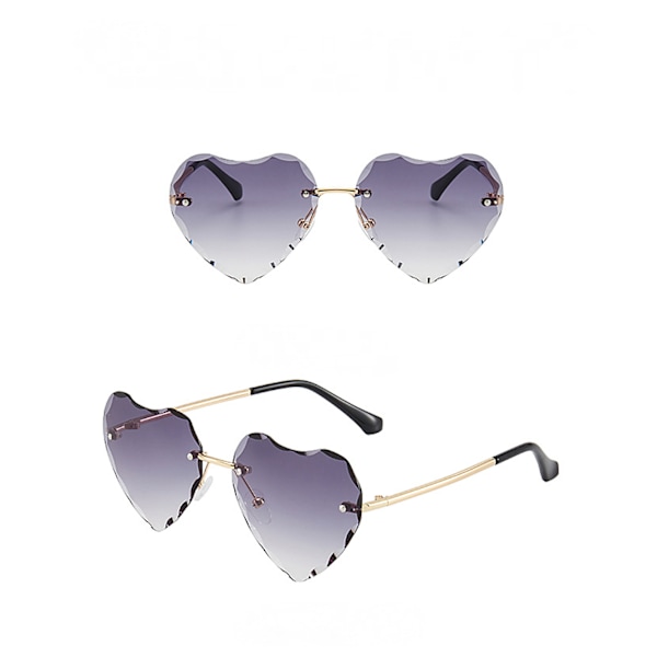 Cut Edge Gradient Love Børns Solbriller Lille Pige Rammeløs Mode Peach Heart Børns Solbriller Trend---Guld ramme sort og grå plade