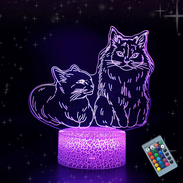 WJ 3D nattlampa katt 16 färger föränderlig LED illusion dimbar skrivbordslampa med fjärrkontroll rumsdekor födelsedagspresenter