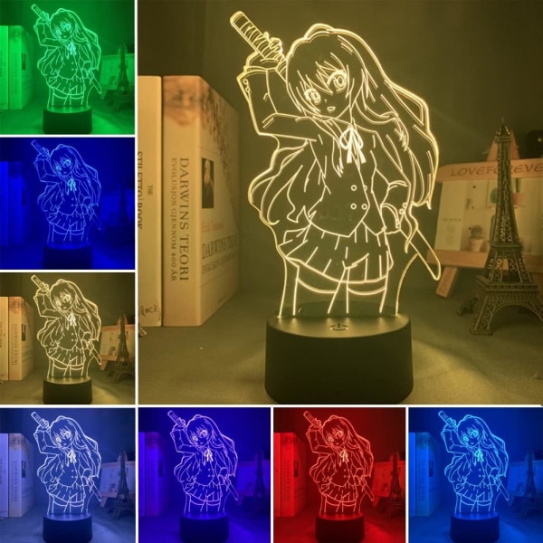 3D Illusionslampa Anime Taiga Aisaka Toradora Nattlampa Hemrumsdekor Belysning 16 färger Changing Touch med fjärrkontroll Akryl