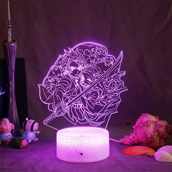 3D Illusion Lamp Nattlampa LED Figur Djävuljägare Gruppfoto led lampa, Anime Kamado Fiend Destroyer Figur(7 Färger Touch Style) Charcoal Jirou och You Douzi