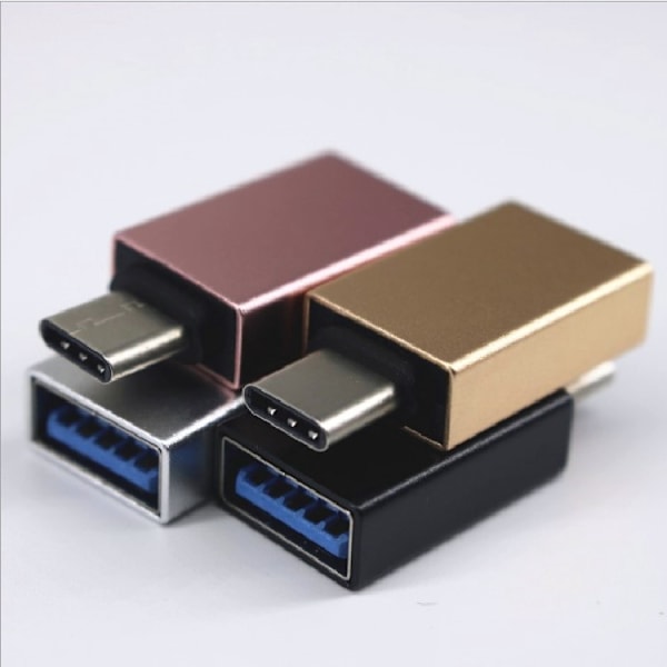 Typ-C hane USB3.0 hona aluminiumlegering adapter mobiltelefon U-disk kortläsare OTG-laddning, rosa, 4-pack