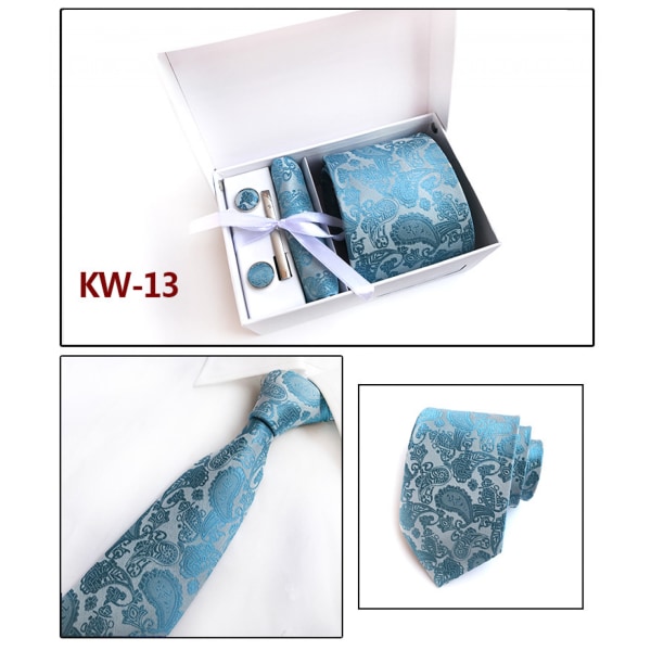 Sidenslips och ficka, fyrkantig vävd formell slips för män, set massiva slipsar, KW13