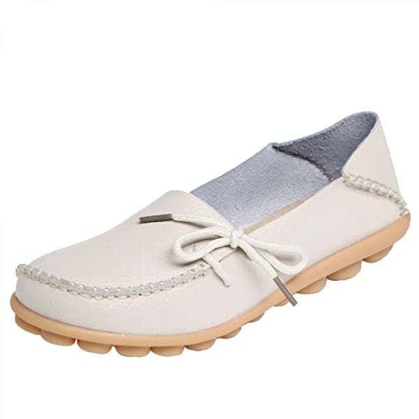 Moccasiner for kvinner, casual slip-on dress moccasiner, komfortable skinnsko for kvinner, utendørs gåflate sko ----Beige（Størrelse 40）