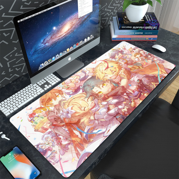 Spel Yuanshen tecknad kontortangentbord dator skrivbordsdyna stor kreativ matta vattentät smutsavvisande förtjockad musmatta，300*800*3 mm