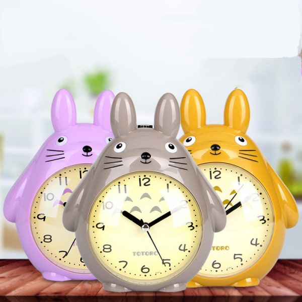Väckarklockor för sovrum, tecknad väckarklocka Totoro väckarklocka Nattljus, studenthemdekoration skrivbordsklocka (grå)