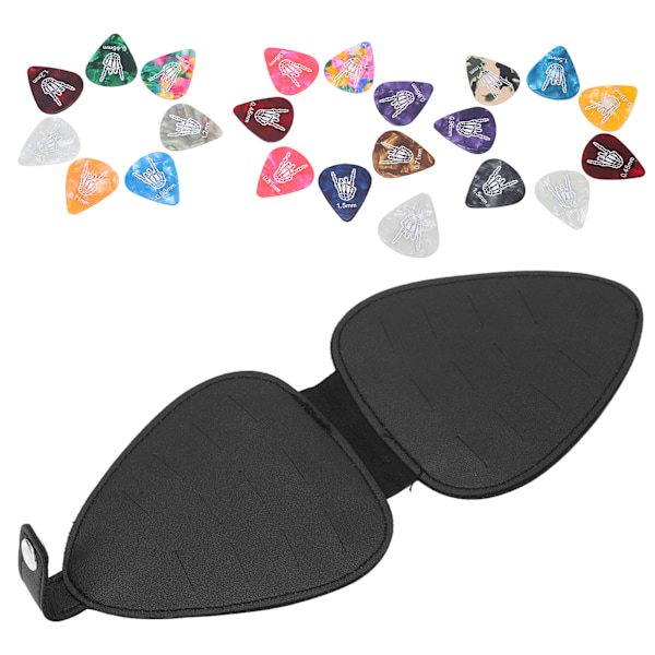 Gitarrplektrumväska Stor Kapacitet Reptålig PU-Läder Fina Sömmar 22st Gitarrplektrumhållare Fodral med 22st Plektrum