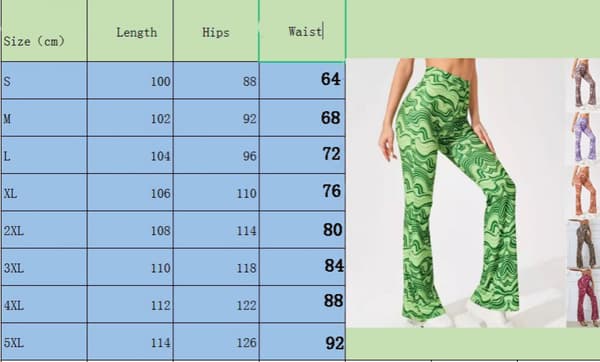 AVEKI Damtryck Elastiska Höga Midja Utsvängda Ben Bell Bottom Byxor, Grön, 2XL