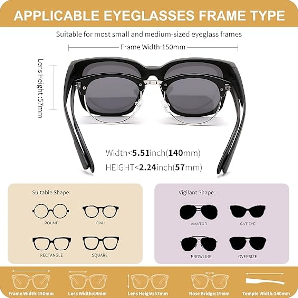 Solglasögon Passar Över Glasögon Oversized Polariserade Glänsande för Kvinnor Solglasögon UV400 B0269 Matte Black Frame & Grey Lens