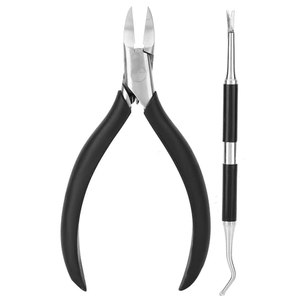2 st Ingrown Nail Clipper Cuticle Pusher Set Silikonhandtag Nipper Clipper KitSvart
