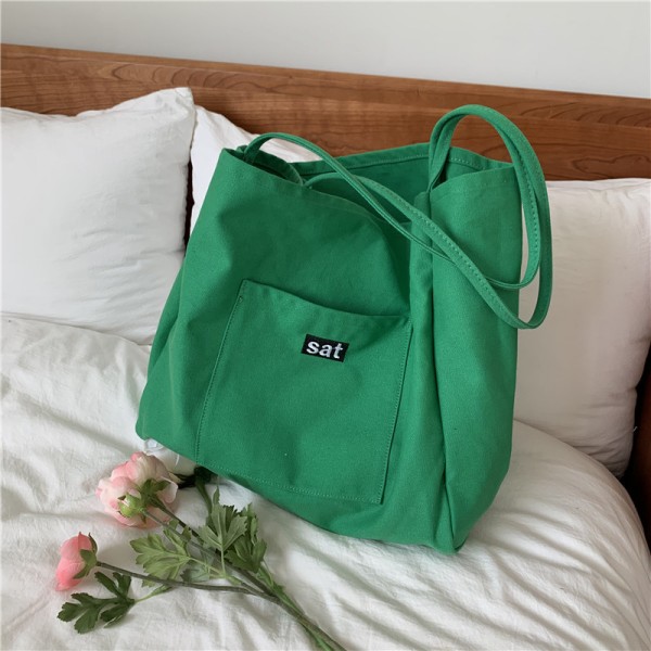 Grön väska Mode koreansk damväska En axel Stor kapacitet Print Shoppingväska Canvas tygväska