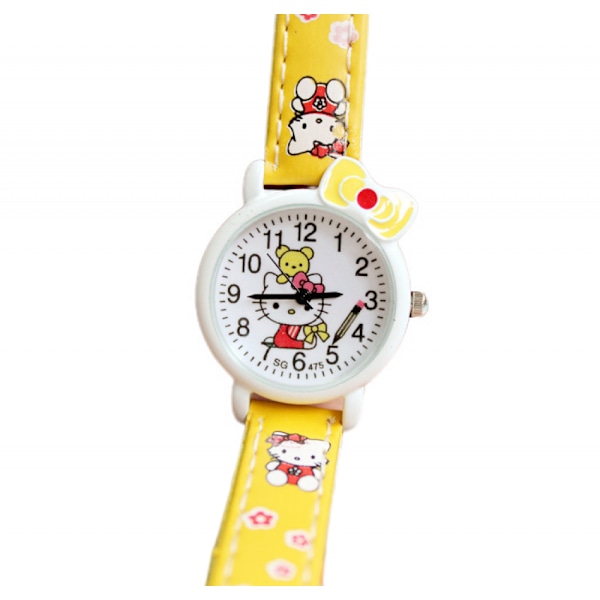 Barn lär sig tid kvartsur, tecknad 3D-rem, läs tid studietid Todder-klocka, Kindergarten Learn Time Watches（Gul）