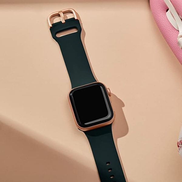 Apple Watch-armband i mjukt silikon, sportarmband, ersättningsarmband, lämpligt för hela Iwatch-serien (mörkgrön 38/40/41 mm)