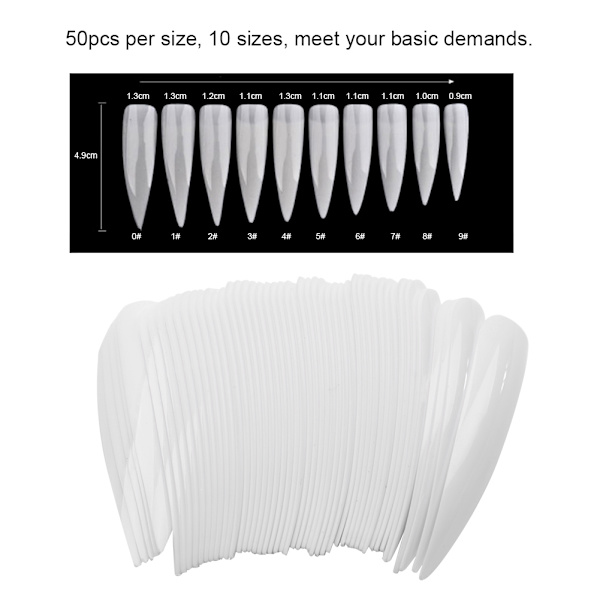 500 Tips Falska Nagel Färg Display Tips Plast Övning Tips Sticks Manikyr Verktyg Vit