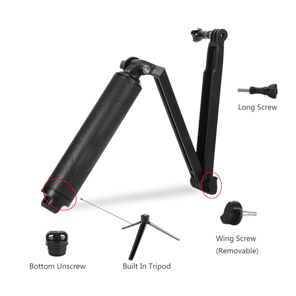 3 i 1 Multifunktionell Bärbar Selfie Stick Flytande Grepp Stativ för Actionkameror GoPro SJ