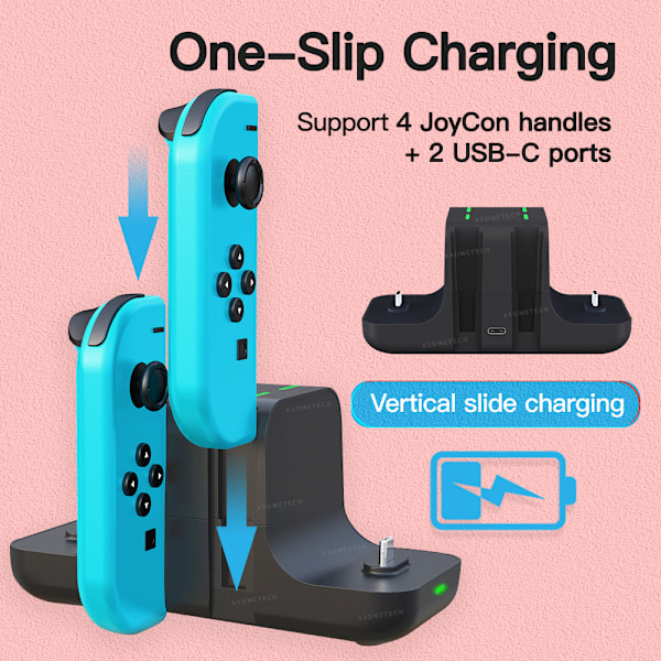 6-i-1 Opladningsdock til Nintendo Switch Konsol Joy-con Controller Gamepad Oplader Dock Station DC5V/2A Opladningsstativ NS Switch