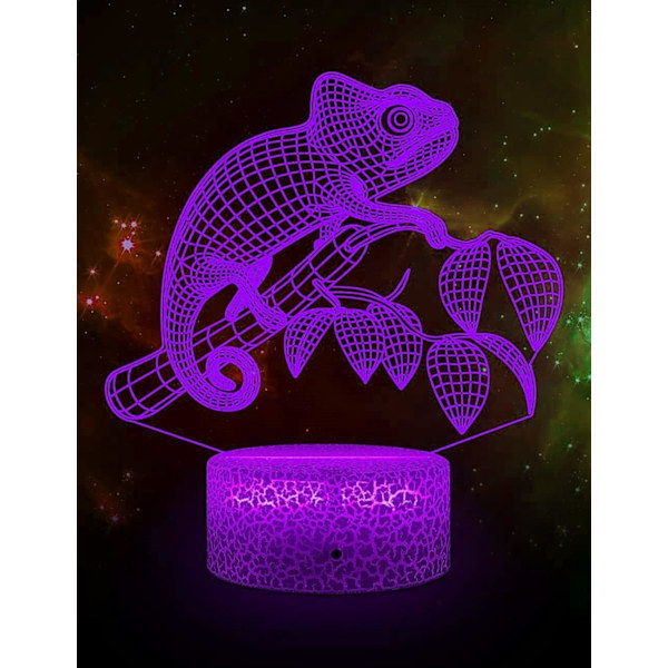 WJ 3D Kameleont Nattlampa LED Illusion 16 Färgförändrande Fjärrkontroll Bordslampa Dekorationslampor Födelsedagspresent Akrylbas USB-kabel Leksak