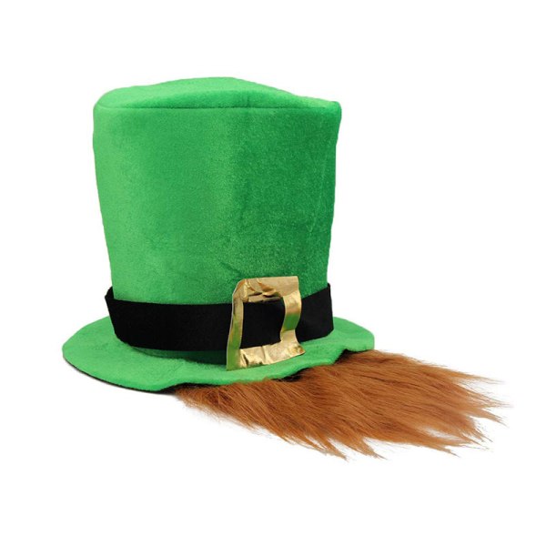 St. Patrick's Day Topper Shamrock Huvudbonad + skägg Grön irländsk semesterfilt Non-woven hatt A