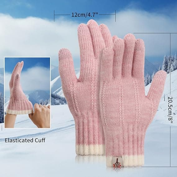Varmfodrade Vinterhandskar för Kvinnor, Touchscreen-Handskar, Elastiska Stickade Fleece-Handskar för Löpning, Arbete och Utomhusaktiviteter, 04