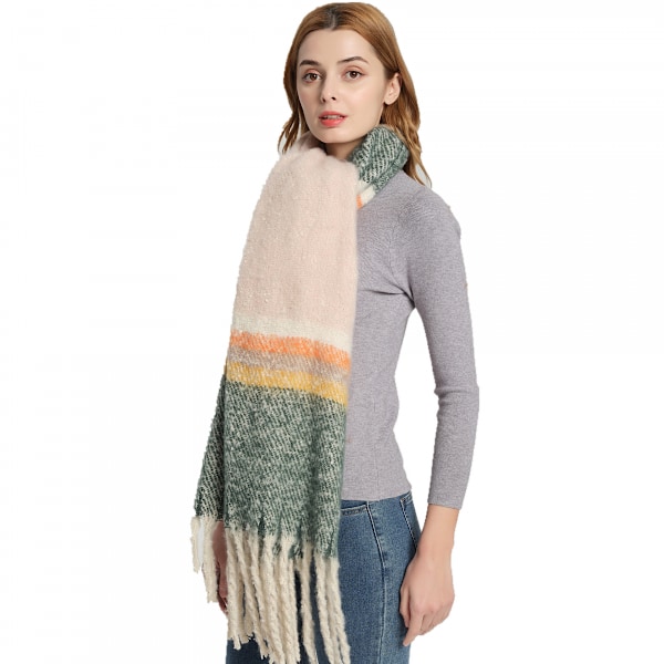 Kvinde Tæppe Chunky Oversized Vinter/Efterår Varm Halstørklæde Store Tartan Halstørklæder Wrap Sjal（Grøn）
