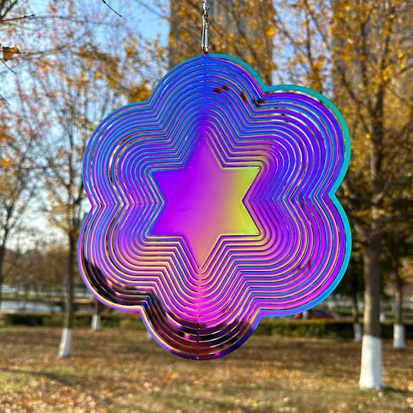 Tuulensuojus Ulkona Metalli 3D Tuulensuojus Riippuva Piha Puutarha Sisustuslahjat Ruostumaton Teräs Kuusikulmainen Tähtipyörittäjät 360° Rota Six-pointed Star