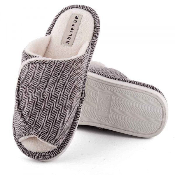 Herre Spa Slide Slippers med Justerbar Rem og Blød Frottéforing（6.5-7）