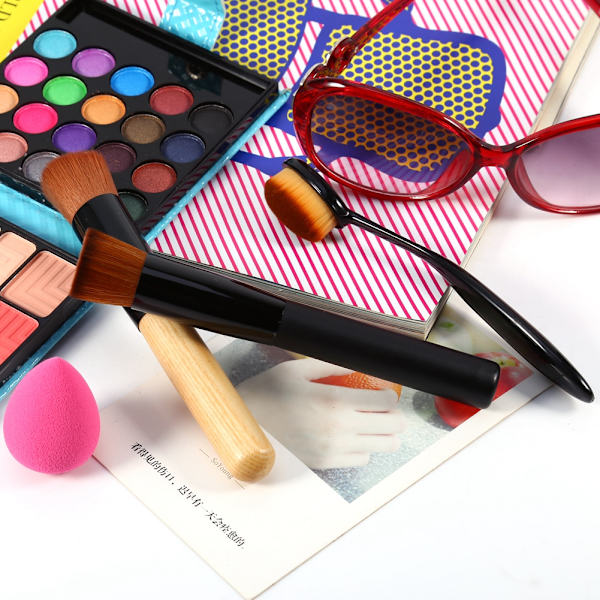 Kosmetiska borstar set tandborste smink rouge foundation borste & puderpuff & canvas väska