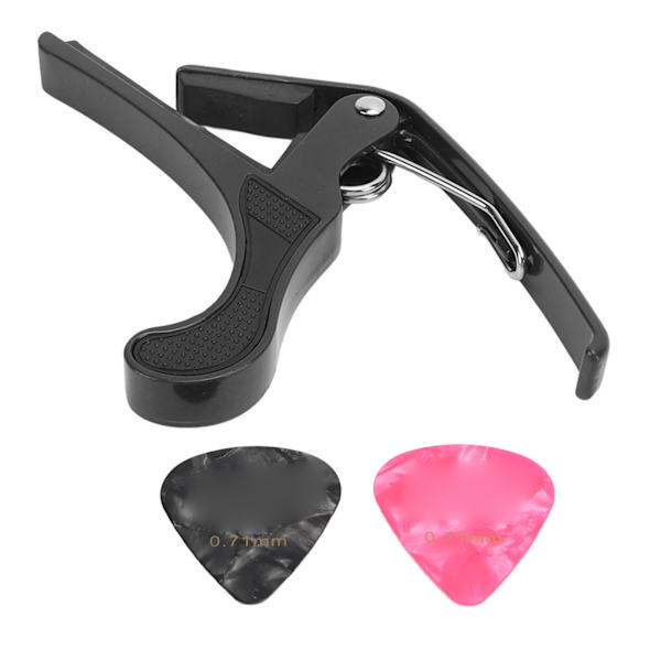 Guitar Capo Legering Hurtigudløsning Elektrisk Guitar Capo Sæt med 2PCS Guitar Picks til Banjo Mandolin Sort
