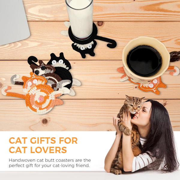 Kattgaver for Katt-elskere 3 stk Katt-underlag Vevd Kreativ Søt Katt-underlag Isolasjonsunderlag Kaffe og Te-underlag Skrivebordsgaver