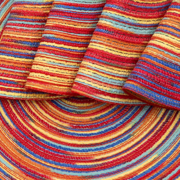 Runde flettede plassmatter, sett med 8, vaskbare, 15 tommer runde bordmatter, fargerike, vevde plassmatter for spisebord (Regnbue Rainbow Red 8