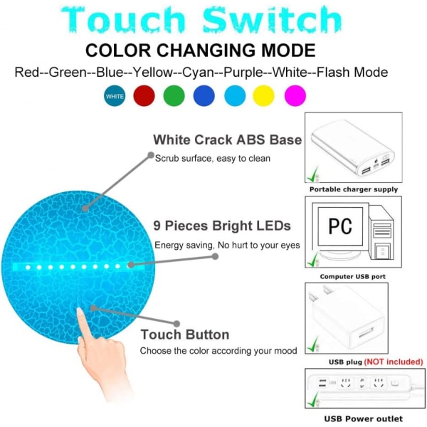Nattljus för flygplan 3D Illusionslampa 7 färgskiftande Touch Control LED Bordsbordsdekor Lampor Jul Födelsedagspresenter（Stil A）