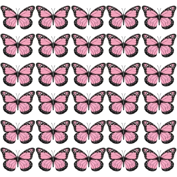 Wekity 30 st 4,7'' Monark Fjärilsdekorationer Konstgjorda fjärilar för hantverk 3D Magnet Fjäril Väggdekor Fake Monarch Butterfly to Decorat
