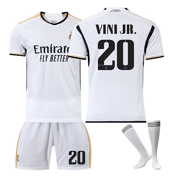 23/24 Real Madrid Hjemmefotballdraktsett med sokker 20 VINI JR. Barnstorlek20