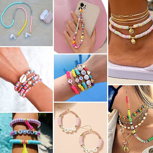6000 stk 24 farger polymerleireperler armbåndssett, vennskapsarmbåndssett, 6 mm Heishi-perler for smykkefremstilling med charms, gave