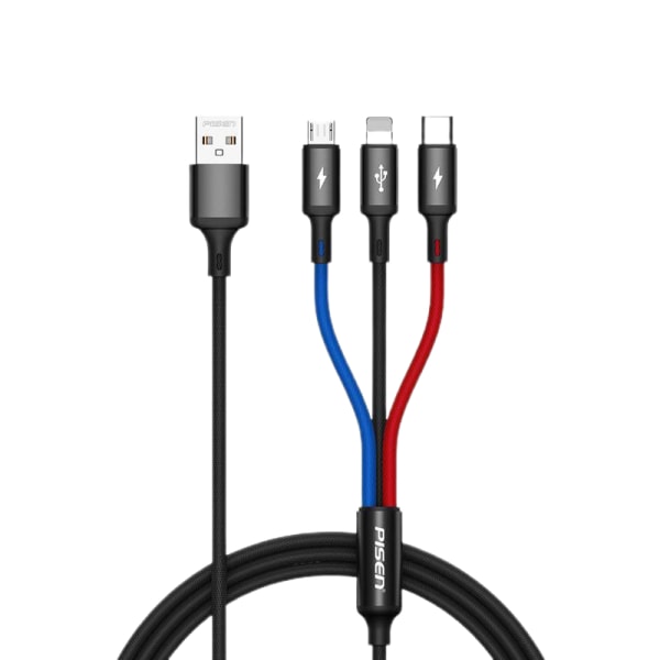 Multi , multi Nylon 3-i-1-laddningskabel Multi USB -kabel Snabbladdningssladd med Type-C, Micro USB och IP-port,