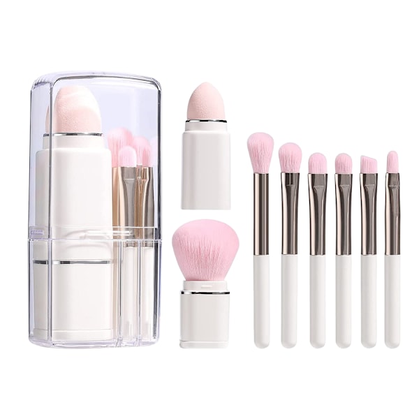 Bærbar makeupbørster til rejsemakeup - 8 i 1 rejse løs pudderbørste, vinklet børste, foundation blending læbebørste