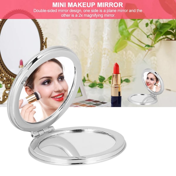 Retro Style Mini Makeup Spejl Kvinder Bærbare Runde Dobbeltsidet Foldbar Lommespejl