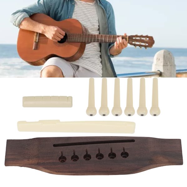 Gitar Preslotted Bridge Set Rosewood Plast Sadel Mutter Pin Set for Akustiske Gitarer
