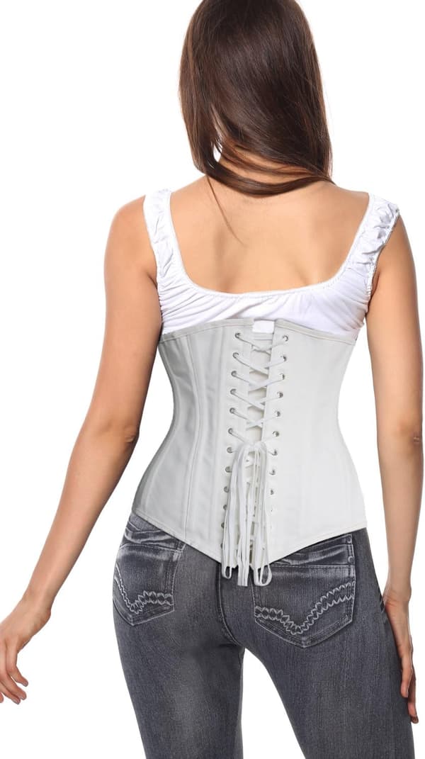Kvinders 26 Stålbenet Bomuld Lang Torso Timeglas Kropsshaper Korset S white