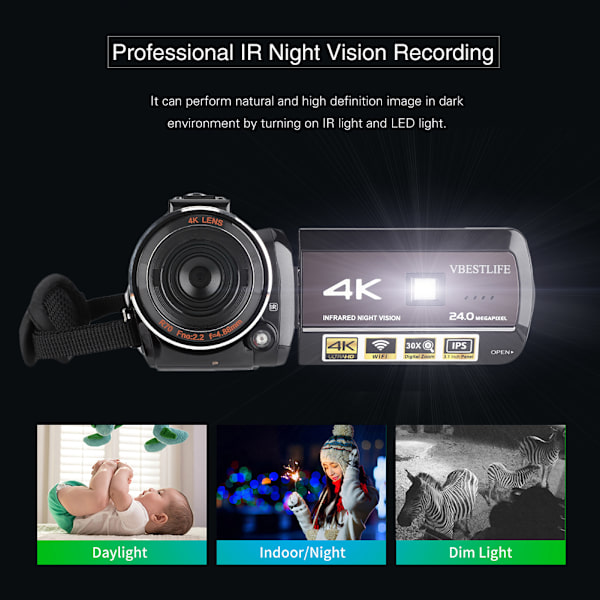 VBESTLIFE AC3-IPS WIFI 13MP 3,1\" pekskärm 30X zoom digital videokamera