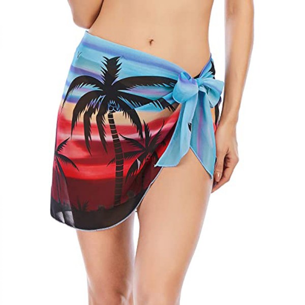 Cover för damer sommar strandomlottkjol Badkläder Bikinitäckningar (blå kokosnötsträd)