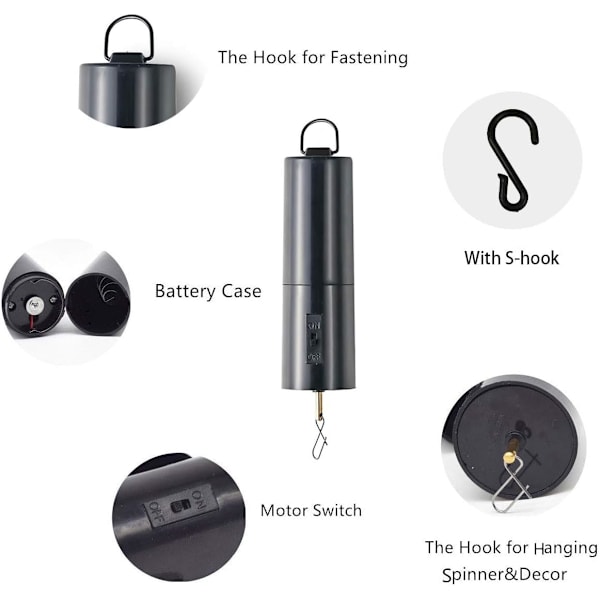 Vindspinner Disco Ball Motor, Roterende Mobil Whirligigs Kinetisk Utendørs med Batteri, Speil Takhengende for Hageklokker Vind Black-3
