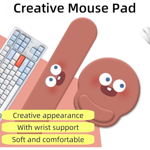Kreativ musemåtte med håndledsstøtte, ergonomisk musemåtte smertelindring, bærbar komfortabel musemåtte til computer, bærbar, kontor, Brown