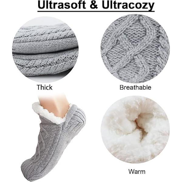 Dam Knittade Toffelstrumpor Mysiga Sherpa Fuzzy Strumpor Halksäkra Strumpor Vinter Inomhus Dubbellager Sovrum Toffelstrumpor, 02