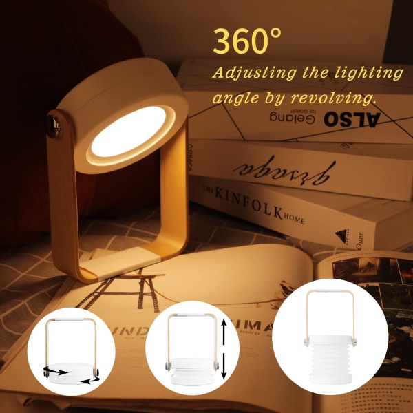 Nattlampa, USB uppladdningsbar LED sladdlös skrivbordslampa, 360° roterbar bärbar hopfällbar lykttältlampa för läsning, camping och sovrum