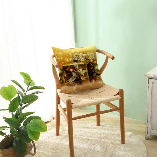 Jul Kasta Kuddfodral 18 x 18 Tum Jul Dekorationer Gyllene Serietecknad Tryck Linne Kuddfodral för Soffa Kuddfodral Soffa (Guld 36)