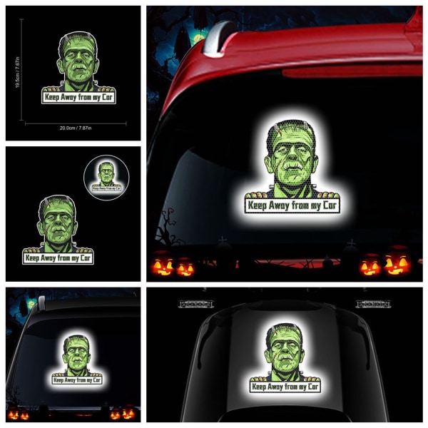 (2-pack) Halloween bilklistermärken Personliga dekorativa kristallfärgade galler reflekterande varningsdekaler (Frankenstein)