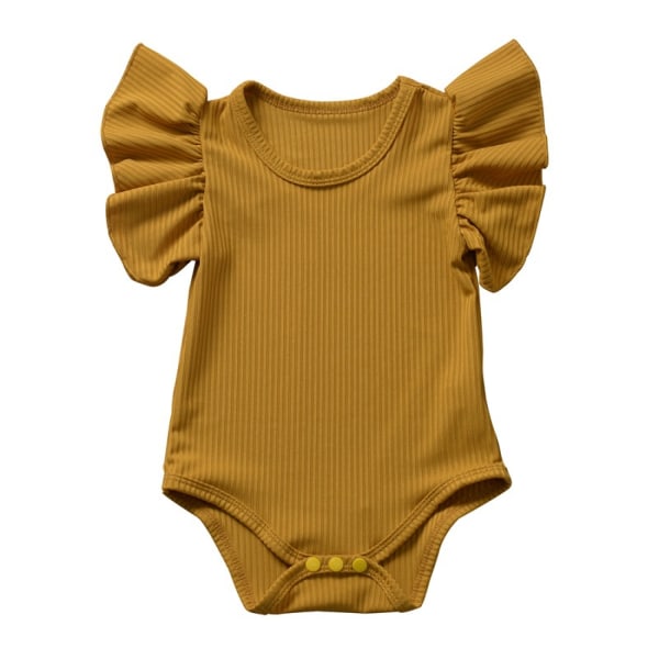 AVEKI Baby Girl Solid Ruffle Romper Bodysuit Jumpsuit Casual One Piece Outfit --- Gul（Storlek 90）
