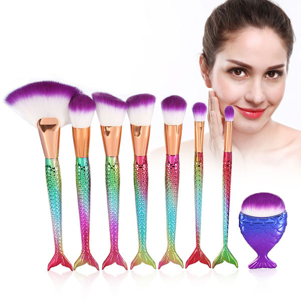 8 stk./sæt Makeup Kosmetisk Løs Pudder Blush Shadow Concealer Nylon Hårbørste Med Taske